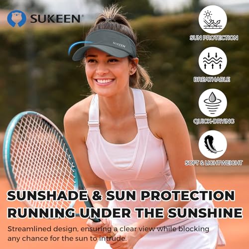 Sukeen 3 Pack Sports Sun Visor Men Women Lightweight Packable Cooling Stretchy Visor Hat for Running, Tennis, Golf - color: Black/White/Grey