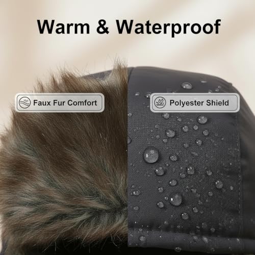 Trapper Hat Warm Faux Fur Winter Hat with Ear Flaps Windproof Waterproof Snow Ski Hats for Men Women Cold Weather - color: Grey