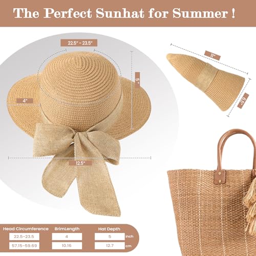 Pleneal Beach Sun Staw Hats for Women, UPF 50+ Foldable Wide Brim Sun Hat - color: Khaki - D