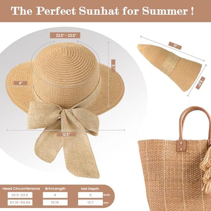 Pleneal Beach Sun Staw Hats for Women, UPF 50+ Foldable Wide Brim Sun Hat - color: Khaki - D