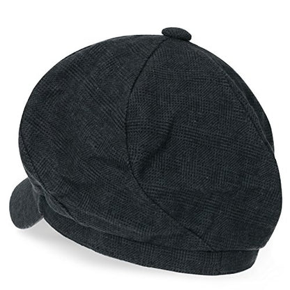 ililily Washed Cotton Newsboy Cabbie Cap Corduroy Duck Bill Flat Hunting Hat - color: Shadow Grey Check