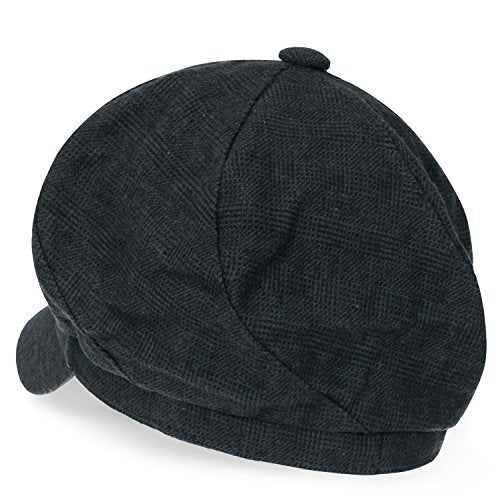 ililily Washed Cotton Newsboy Cabbie Cap Corduroy Duck Bill Flat Hunting Hat - color: Shadow Grey Check