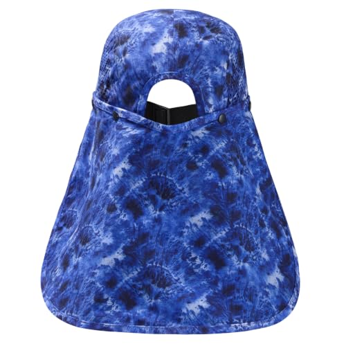 BASSDASH UPF 50+ Fishing Hat, Baseball Cap with Removable Neck Flap - color: Blue Camo With Foldable Brim