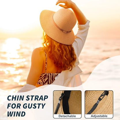 Beach Sun Straw Hats for Women, UPF 50+ UV Sun Protection Summer Straw Hat - color: 9cm,khaki Arrow