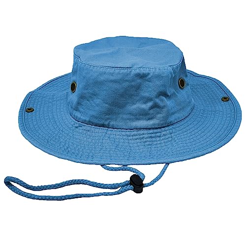 Glory Max Washed Cotton Bucket Hat with Chin Strap Fishing Sun Safari Boonie Cap - color: Baby Blue, size: Small-Medium
