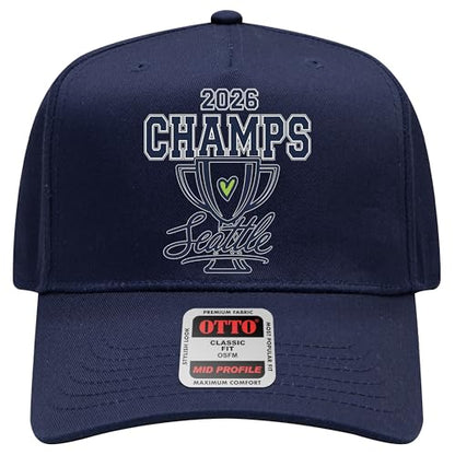 Seattle 2026 Champions Hat | Premium Adjustable Snapback Baseball Trucker Hats for Men & Women - color: Navy Go Heart