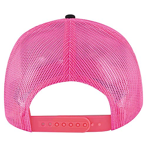 Ashen Fane 6 Panel Blend Twill Structured Low Profile Mesh Back Snapback Trucker Hat - color: Blk/Blk/N.pnk