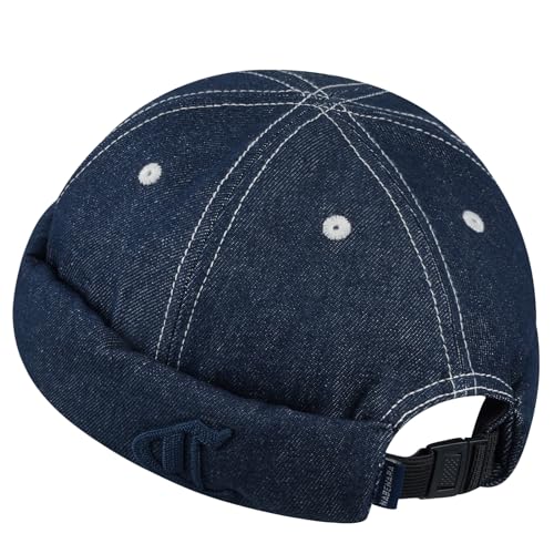 Clakllie Warm Brimless Hat Knitted Skull Cap Docker Hat Soft Beanie Worker Hat Rolled Cuff Sailor Fisherman Leon Hat - color: Cdus-hbmh1-navy Blue