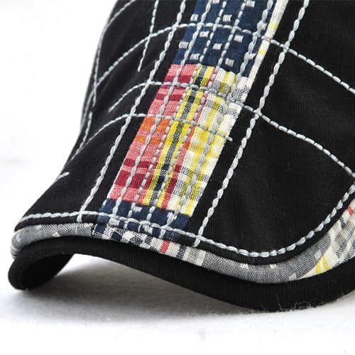 MOACC M Men Beret Hat Cotton Buckle Adjustable Newsboy Hats Cabbie Gatsby Cap - color: Hat-t1-black(white Line)