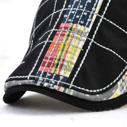 MOACC M Men Beret Hat Cotton Buckle Adjustable Newsboy Hats Cabbie Gatsby Cap - color: Hat-t1-black(white Line)