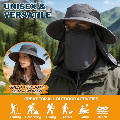 Wide Brim Sun Bucket Hat, Waterproof Boonie Hat for Men & Women - color: 07 Dark Grey