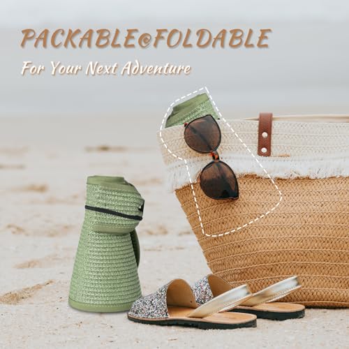 Women's Sun Visor Hats Wide Brim Straw Beach Hat Ponytail Hats for Women Foldable Floppy - color: 1pack-green