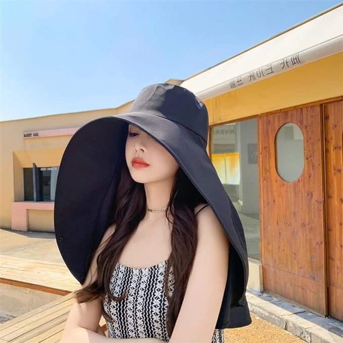 Sun Hats Women UV Protection Wide Brim Sun Hat Neck Flap Shawl Summer Beach - color: Beige