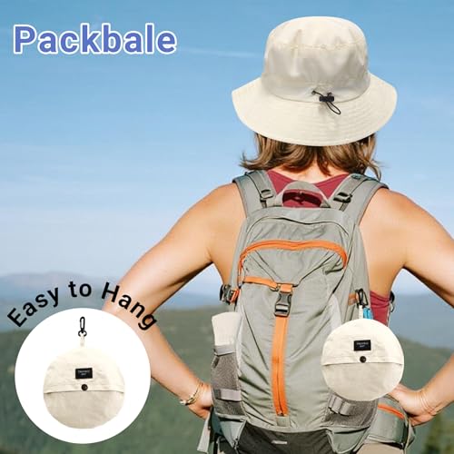 PFFY Waterproof Bucket Hats for Men Women Packable Sun Hat for Outdoors - color: Solid Beige