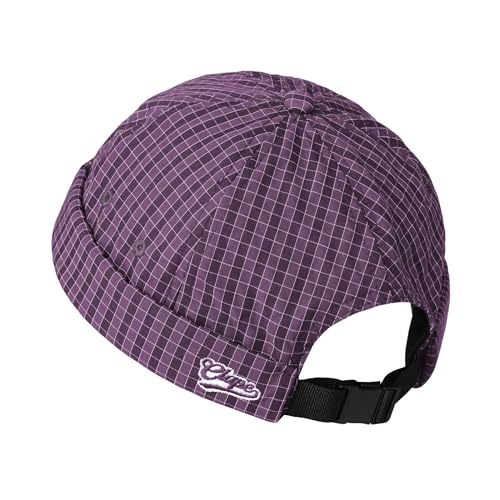 Croogo Checked Brimless Hat Lightweight Quick Dry Docker Cap for Men - color: Purple