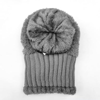 HUAMULAN Women Winter Knit Beanie Hats One Piece Fleece Lined Balaclavas - color: Gray + Faux Fur
