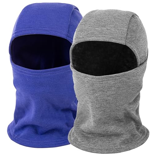 Ski Mask Balaclava for Kids Cold Weather Warm and Winter Windproof Fleece Caps Boys Girls Full Face Mask 2 Packs - color: Blue+medium Grey