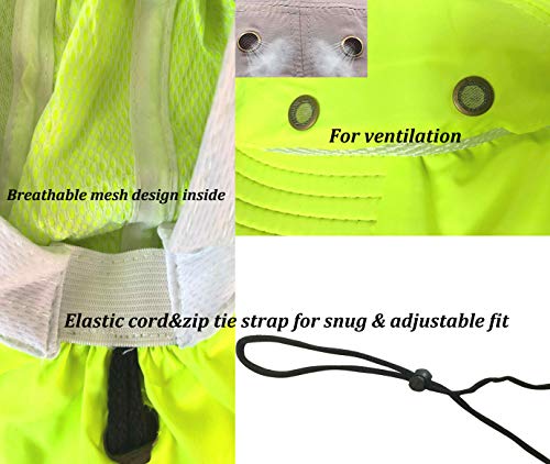 Men High Visibility Sun Hat with Neck Flap Wide Brim Boonie Hat Bucket Cap Packable Adjustable - color: 2pcs Neon Lime