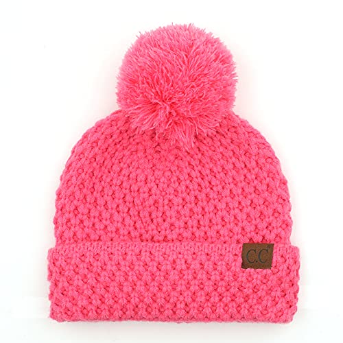C.C Exclusives Women's Winter Seed Stitched Confetti Pom Beanie Hat (HAT-1816)(HAT-2214)(HAT-2085)(HAT-3841) - color: Bee Stitch Pattern-candy Pink