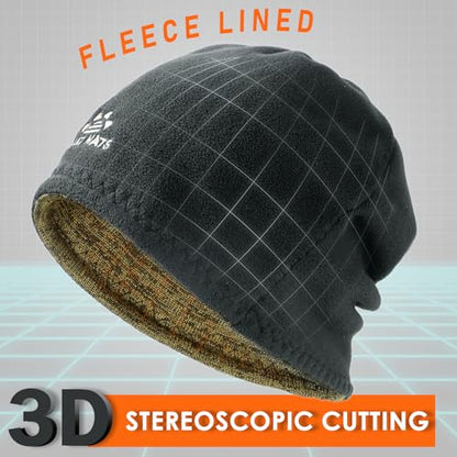 Lvaiz Winter Fleece Lined Beanie Hat for Men Women Reversible Skull Cap - color: Khaki+grey