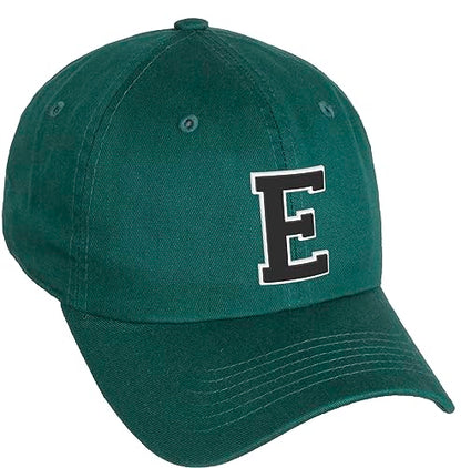 Daxton Classic 3D Varsity White Black Initial A to Z Letters Baseball Cap Dad Hat - color: Hunter Green, style: Letter E