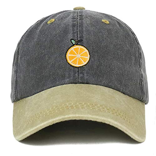 Trendy Apparel Shop Orange Patch Pigment Dyed Washed Two Tone Baseball Cap - color: Black Khaki
