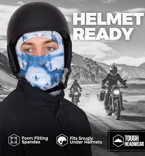 Tough Headwear Balaclava Ski Mask - Breathable Face Mask for Men - Flexible Hinge Full Face Cover - Windproof Motorcycle Gear - color: Fishing Camo (Blue/White)
