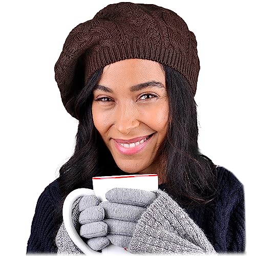 Nollia Soft Knit Solid Color Beanie, Chic, and Lightweight Crochet Knitted Style Beanie Hat for Women, One Size Slouchy Hat - color: Brown
