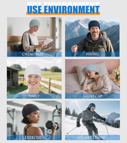 Cotton Skull Caps for Men Women Beanie Chemo Headwear Sleep Hat - color: Set E-black,grey Green,light Blue