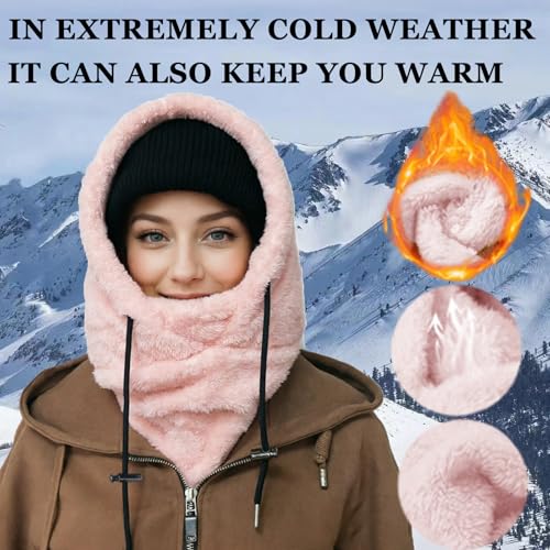 Winter Ski Mask Balaclava, Windproof Face Mask Warm Neck Cover - color: Pink