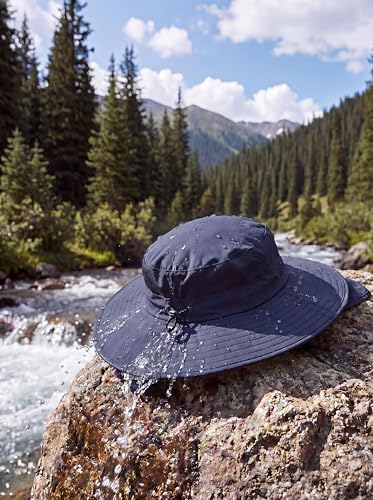 Home Prefer UPF 50+ Wide Brim Sun Hats with Neck Flap Sun Protection Hat for Men Women Gardening Fishing Summer Bucket Hat - color: Navy Blue