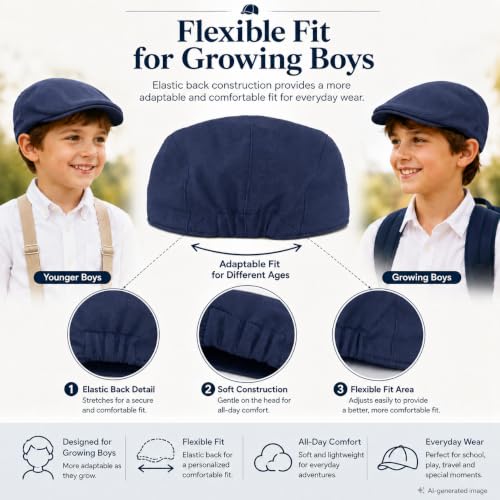 Bienzoe Boys Newsboy Flat Hat: Classic Linen Cap Lightweight - color: Navy, size: 6-7 Years