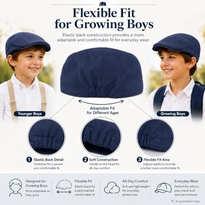 Bienzoe Boys Newsboy Flat Hat: Classic Linen Cap Lightweight - color: Navy, size: 6-7 Years