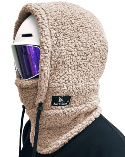 Shy Velvet Sherpa Hood Balaclava Wind-Resistant Ski Mask for Men and Women - color: Beige
