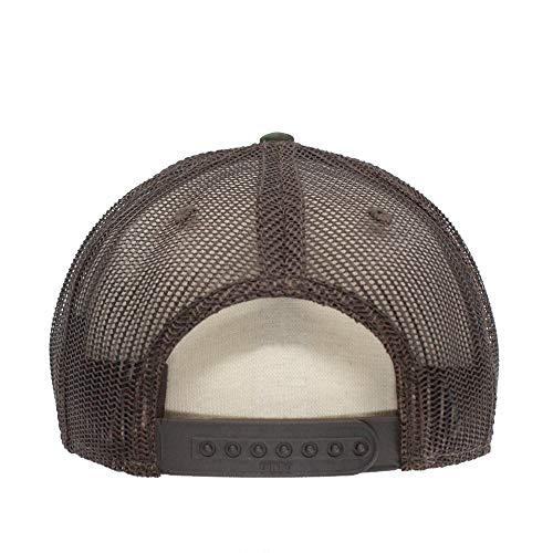 Plain Cotton Twill Flat Brim Mesh Adjustable Snapback Trucker Baseball Cap - color: Camo/Camo/Dark Brown