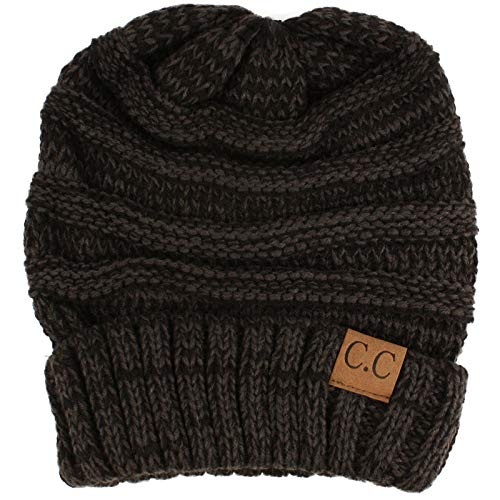 CC Winter Trendy Warm Oversized Chunky Baggy Stretchy Slouchy Skully Beanie Hat (Mix Black)