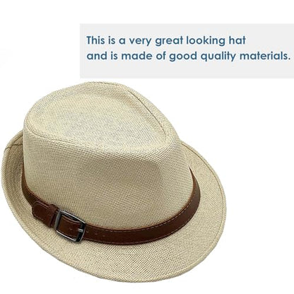 Straw Fedora Hat for Men Panama Hat Short Brim Summer Sun Hat - color: A-beige