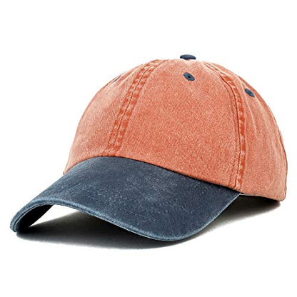 Trendy Apparel Shop Low Profile Unstructured Pigment Dyed Two Tone Baseball Cap - color: Orange Navy