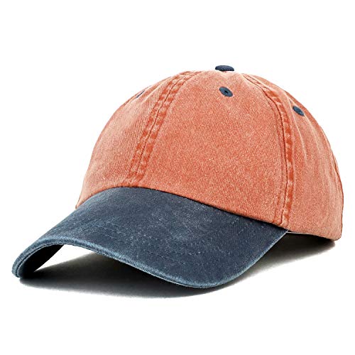 Trendy Apparel Shop Low Profile Unstructured Pigment Dyed Two Tone Baseball Cap - color: Orange Navy