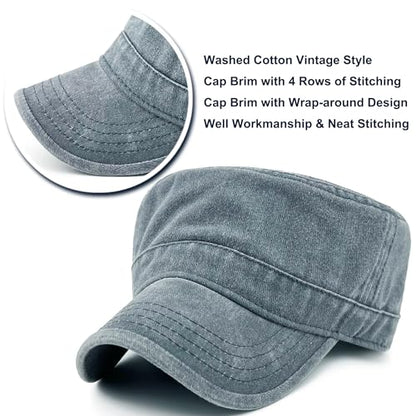 Washed Cotton Military Hat Cadet Cap Army Flat Top Basic Everyday - color: Lightgrey, size: X-Large-XX-Large