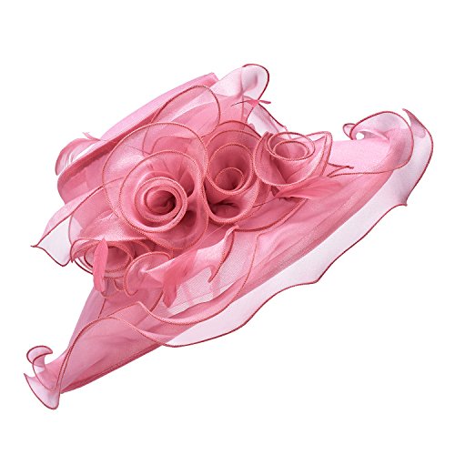 Lawliet Womens Flower Wedding Occasion Wide Brim Church Dress Sun Hat A341 - color: Medium Pink, size: One Size