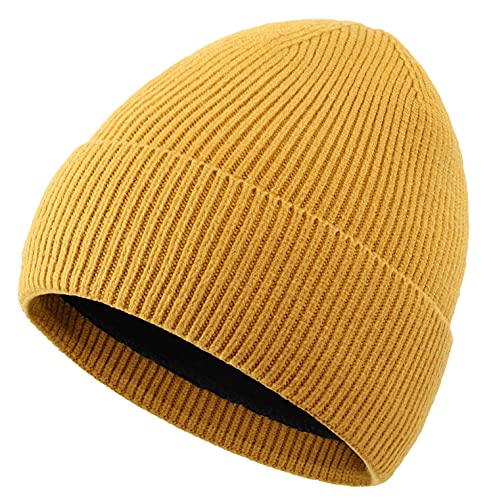 Connectyle Kids Beanie Hat Warm Winter Hats for Boys Girls Fleece Lined Knit Kids Hat for Ages 1-5 - color: Mustard Yellow