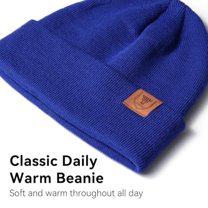 OZERO Beanie for Men and Women, Double-Layer Cuffed Knit Winter Hat - color: Blue+blue