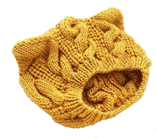 Women Winter Wool Baggy Beret Beanie Cute Devil Cat Ear Crochet Braided Knit Hat Ski Cap - color: Yellow