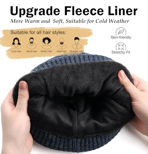Wmcaps Fleece Lined Beanie Warm Winter Knit Hat for Men Women Cold Weather - color: Navy Blue/White