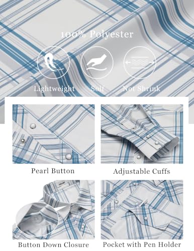 COOFANDY Men's Western Cowboy Shirts Casual Button Down Shirt Long Sleeve - color: Light Blue Plaid, size: Medium