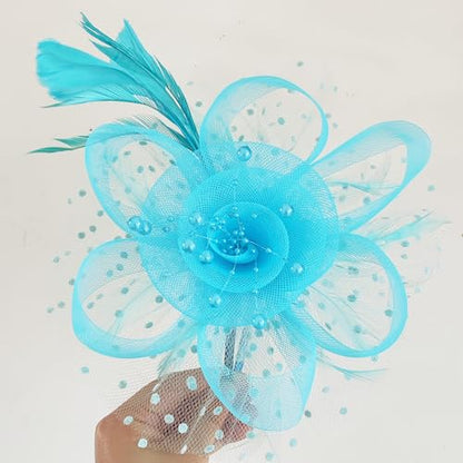 WLBON Fascinators Hat 20s 50s Headband Hair Clips Flower Mesh Veil Feather Headpiece Headwear Women Halloween Carnival Cocktail Wedding Church Cosplay Dress Up Birthday Tea Party Accessories Blue - color: Hot Blue