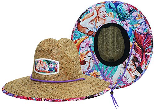 Malabar Hat Fabric Pattern Print Straw Sunhat Men & Women - color: Mermaids