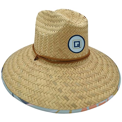 Qwave Straw Hats for Women - Stylish Tropical Print Designs, Beach Gear Sun Hats for Women, Lifeguard Hat with Sun Protection - color: Seafoam Palm
