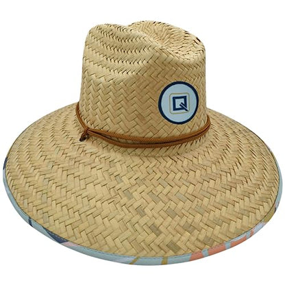 Qwave Straw Hats for Women - Stylish Tropical Print Designs, Beach Gear Sun Hats for Women, Lifeguard Hat with Sun Protection - color: Seafoam Palm
